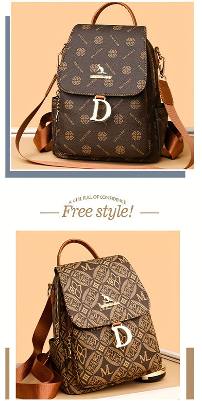 Ladies New High-end Dushi Simple Casual Small Backpack, Fashionable And Lightweight Backpack, Large Capacity, Multi-function Multi-pocket Design, Retro Print Trendy Schoolbag, Suitable for Students, Office Workers And Travelers, Best Gift