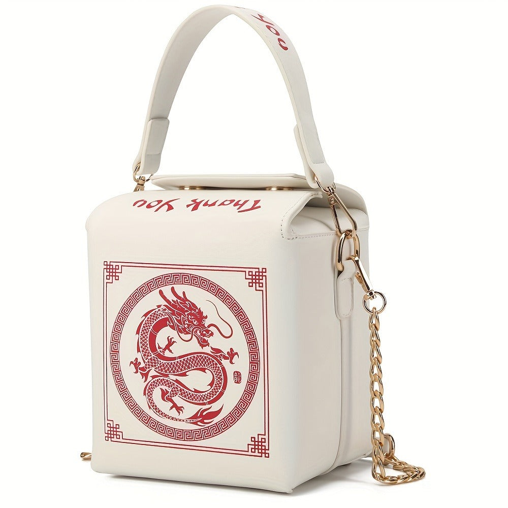 Messenger Loong Shoulder Purse, Chinese Takeout Crossbody Bag for Women, Novelty Dragon Pattern Fun Handbag