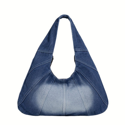 Trendy Tote Wandering Bag Denim Shoulder Bag -- Stylish, Durable, Spacious Underarm Bag for Women, Perfect for Daily Use And Shopping