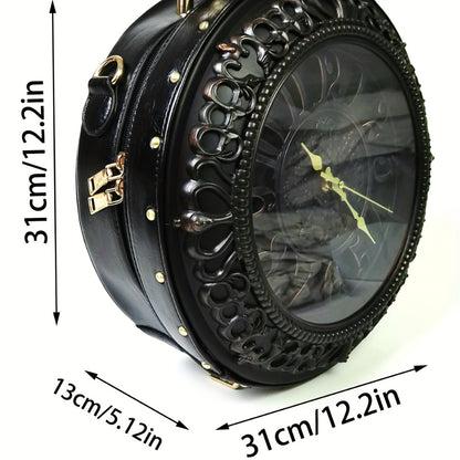 Women's Retro Steampunk Handbag with Clock Face - Battery- Crossbody Bag, / Suitable for Outfits, Themed Events & Daily Use, Zipper Closure Shoulder Purse,