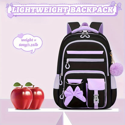 1pc Butterfly Knot Teenager'S Casual Backpack, Outdoor Camping Travel Bag, 15. 6-Inch Laptop Bag, College Purple Campus Backpack with Adjustable Shoulder Straps And Smooth Zipper, Suitable for Daily Travel And Campus, for Teenager, For Teenager