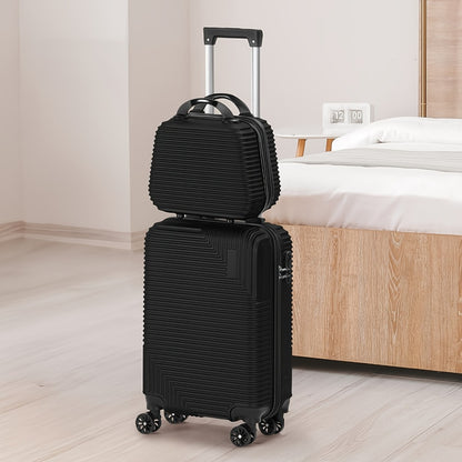 2pcs Luggage Set, 20-Inch Carry-On + 14-Inch Makeup Case, Hardshell Trolley Suitcase with Hooks And TSA Lock & Spinner Wheels, for Business Trips And Vacations. Rose Golden/Silvery/Deep Blue