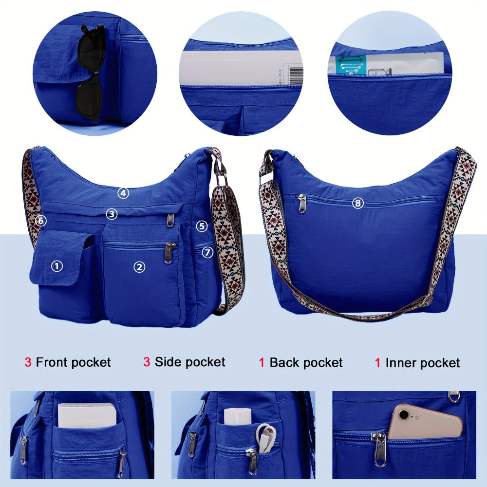 2pcs Lightweight Nylon Tote Bag Set for Women - Multi-Pocket Crossbody Shoulder Purse, Durable Hobo Handbags for Daily Use/Work/Shopping/Outdoor Activities