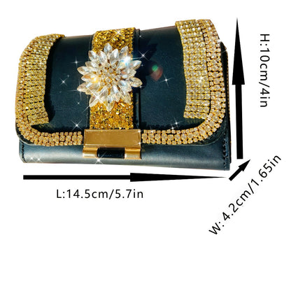 Handmade Luxury Vintage Women'S Wallet with Heavy Rhinestone Embellishment - Large Capacity Cash And Card Holder, Snap Closure, for Weddings, Parties, Everyday Use - Sparkling Rhinestone Treasure Chest Handbag Wallet