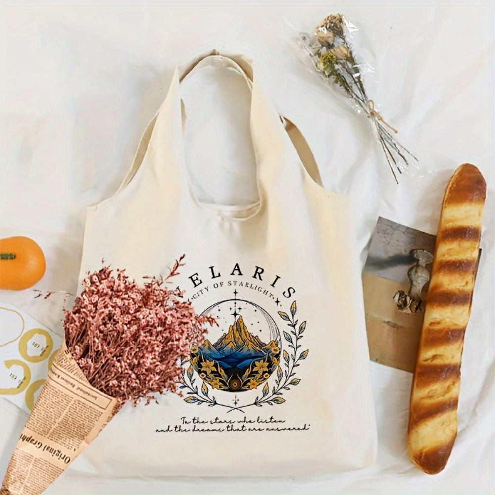 1pc Fun Merchandise from Acotar, Featuring a Patterned Tote Bag Ideal for Literature Lovers. This Shoulder Bag Showcases an Illustration of a Girl And Is Perfect for Travel, Embodying The Harajuku Style. A Great Gift for Her