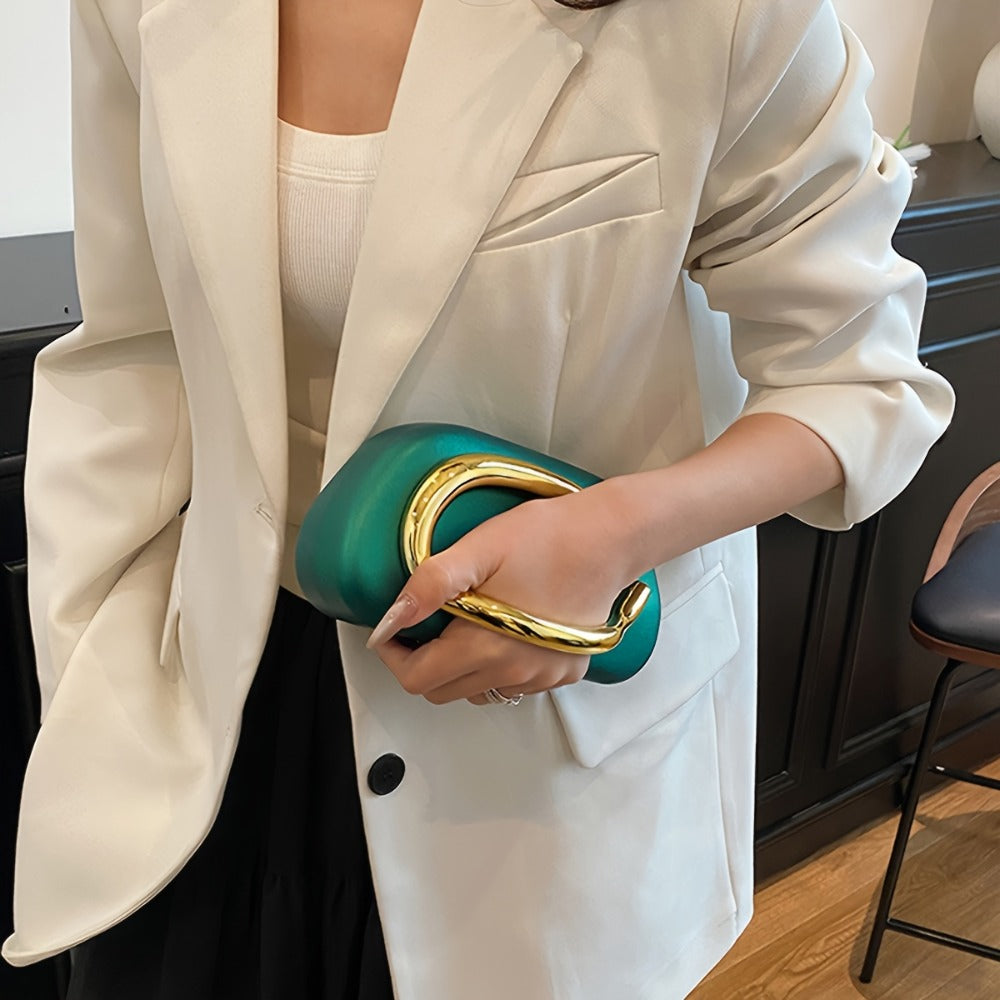 Women'S Evening Clutch with Golden Metal Handle And Removable Chain Shoulder Strap, Minimalist Acrylic Bag Perfect for Weddings And Parties, Designed with Magnetic Closure, Lining, Coin Pocket, And Photo Compartment