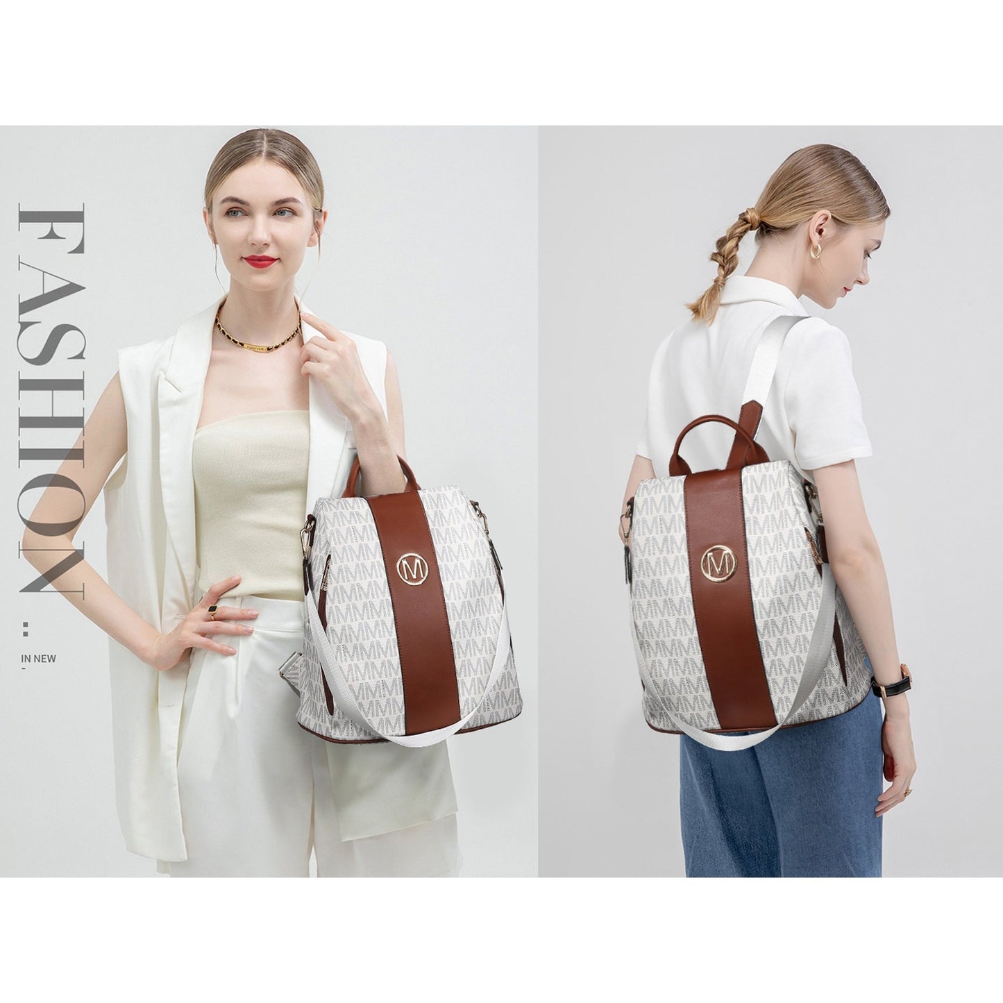 MKP COLLECTION 2pcs Set Women's Fashion Anti-Theft Rucksack & Shoulder Bag Multifunctional Travel Purse
