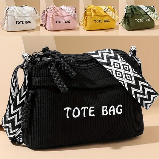 Women's Corduroy Crossbody Bag with Multi-Zipper Compartments & Adjustable Strap - Corduroy Suitable for Daily Use, Spacious Handbag Suitable for,, Shopping, Gift for Family and Friends, Corduroy Shoulder Purse (No)