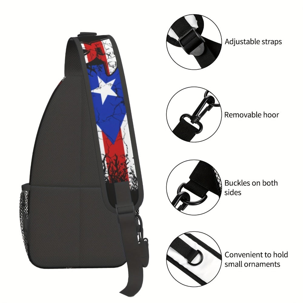 A Versatile Crossbody Chest Bag Featuring The Puerto Rico Flag, Perfect for Hiking And Other Activities. This Spacious And Stylish Shoulder Bag Is Durable And Ideal for Shopping, Work, Leisure Travel, Beach Outings
