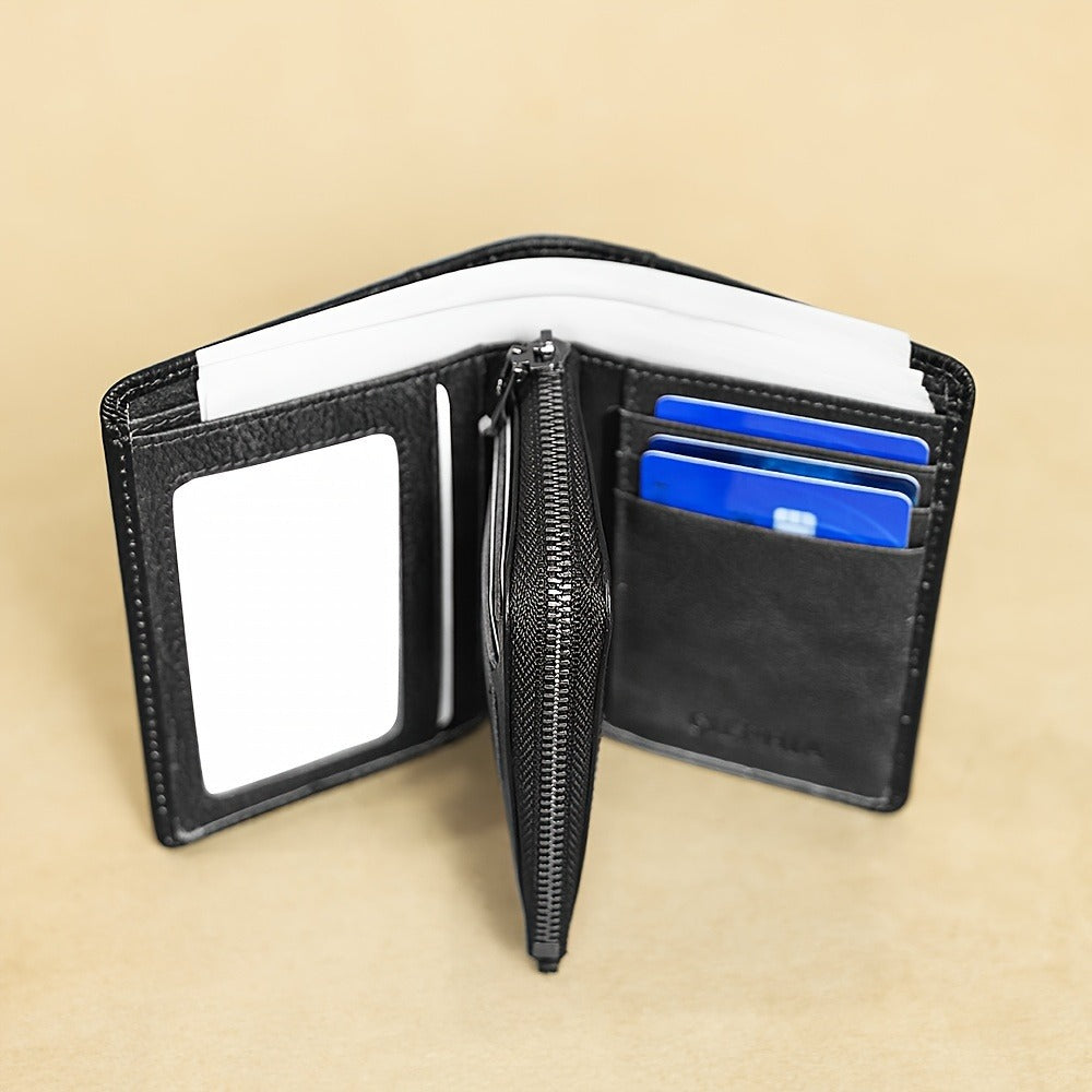 1pc Men'S Vintage Short Genuine Leather Wallet Multi Function Purse RFID Blocking Zipper ID Credit Card Holder Money Bag