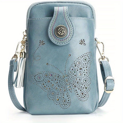 Small Crossbody Bags For Women | Lightweight Mini Cute Cell Phone Purse With Tassel Shining Butterfly, Zipper Closure, Lining, Animal Print For Mom Gift Essential