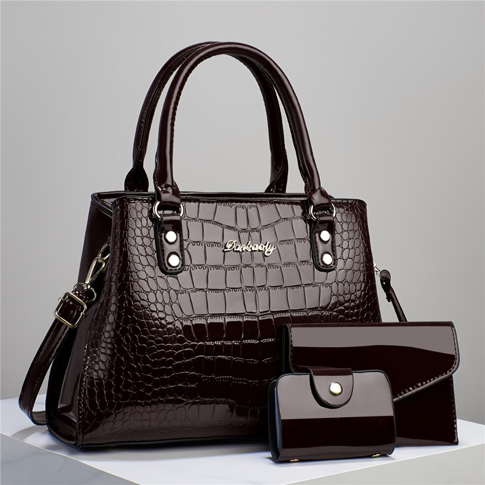Women's Large Capacity Crocodile Tote & Crossbody Bag with Adjustable Strap - Multi-Color Suitable for //Travel, Zipper Closure Shoulder Bag, Handbag for Everyday Use (Fits for, Stylish Carry)