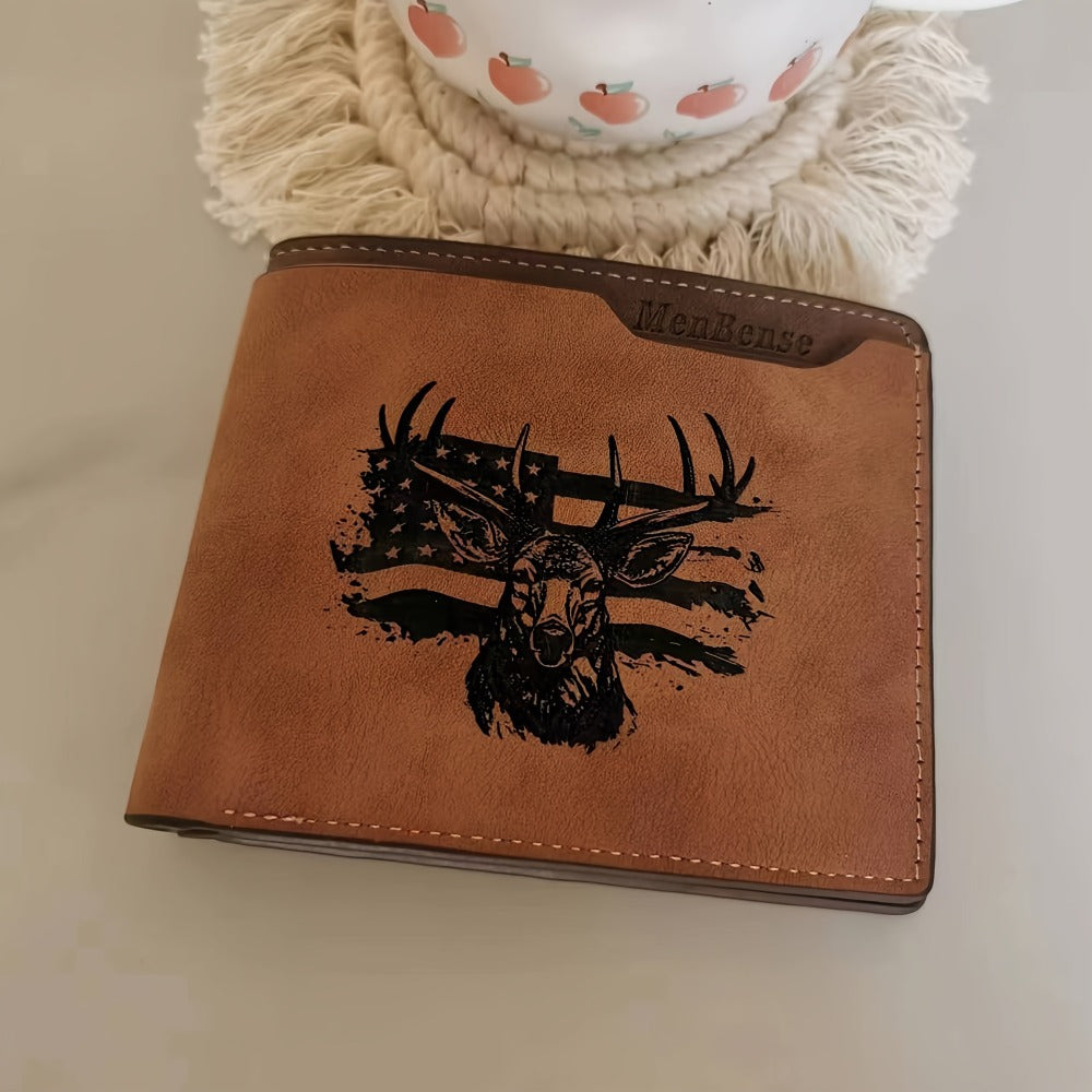 Men's Laser-Engraved Wallet with Deer Pattern