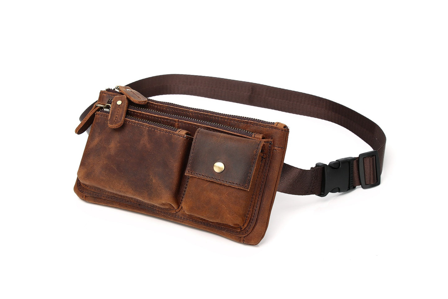 Stylish Retro Authentic Leather Hip Bag, Slim Phone Pouch, Vintage Crossbody Purse