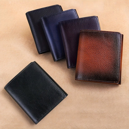 New Top Layer Cowhide Retro Men'S Wallet, Anti-theft Brush Multi-functional Small Wallet, Can Hold Banknotes, Credit Cards, Coins, Multi-card Position Genuine Leather Wallet Gift