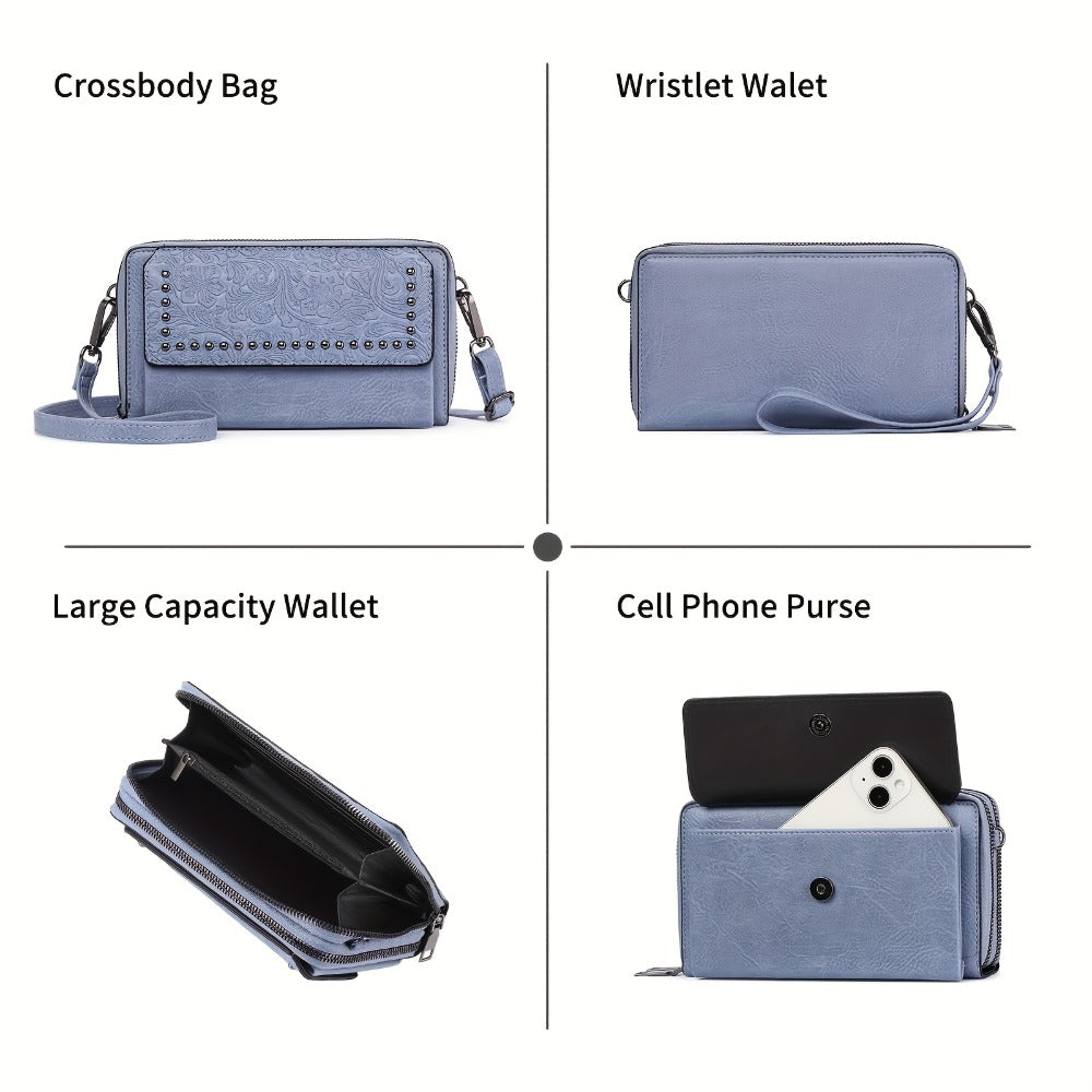 Phone Strap Crossbody Bag for Women, Small Genuine Leather Purse with 15 Card Slots & RFID Blocking, Wristlet Wallet for Summer Travel, Shoulder Bag for Daily Use