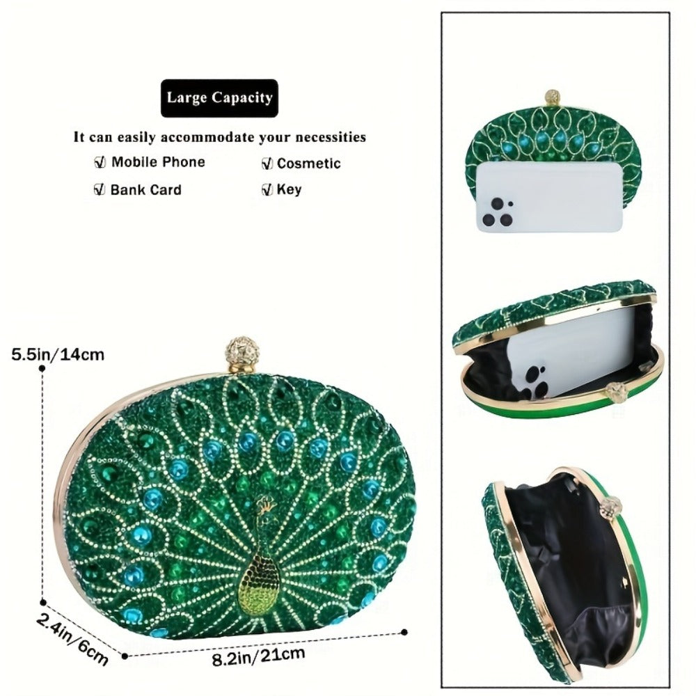Rhinestone Evening Wedding Formal Handbag for Women - Round Clasp Clutch Purse - Rhinestone Bag