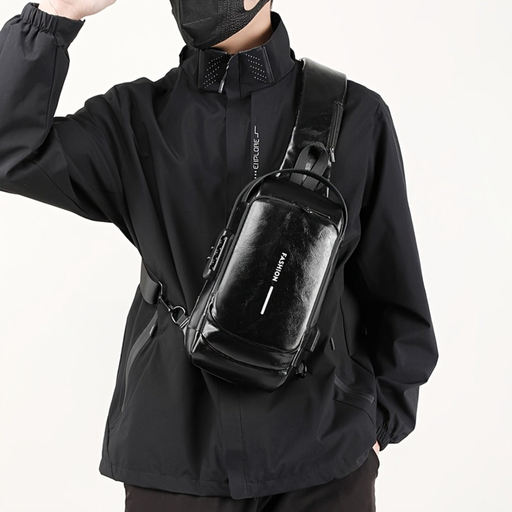 PU material high-quality chest bag with large capacity, password lock, USB charging interface, High Quality and scratch resistant, motorcycle charter bag, leisure multi pocket waist bag, backpack, shoulder bag