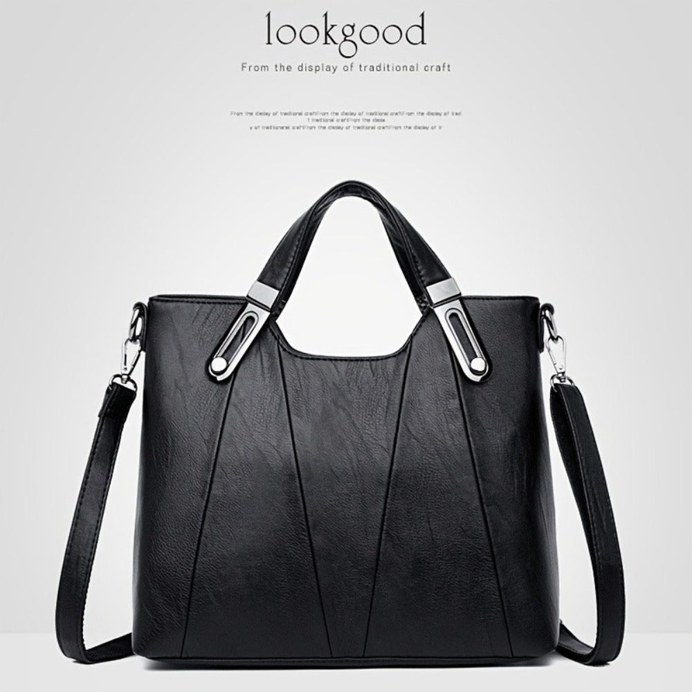 Exquisite Ladies' Genuine Leather Tote Bag - Spacious And Stylish Shoulder Bag with Crossbody Strap, Ideal for Work And Daily Style, Available in Light Grey, Purple, Blue, Burgundy And Black