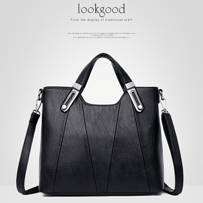 Exquisite Ladies' Genuine Leather Tote Bag - Spacious And Stylish Shoulder Bag with Crossbody Strap, Ideal for Work And Daily Style, Available in Light Grey, Purple, Blue, Burgundy And Black