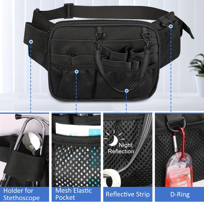 Nurse Belt Bag with Tape Holder, Multi Compartment Medical Gear Pocket Nursing Organizer Belt Bag, Apron Hip Bag Utility Waist Pack for Stethoscopes Bandage Scissors Medical Supplies