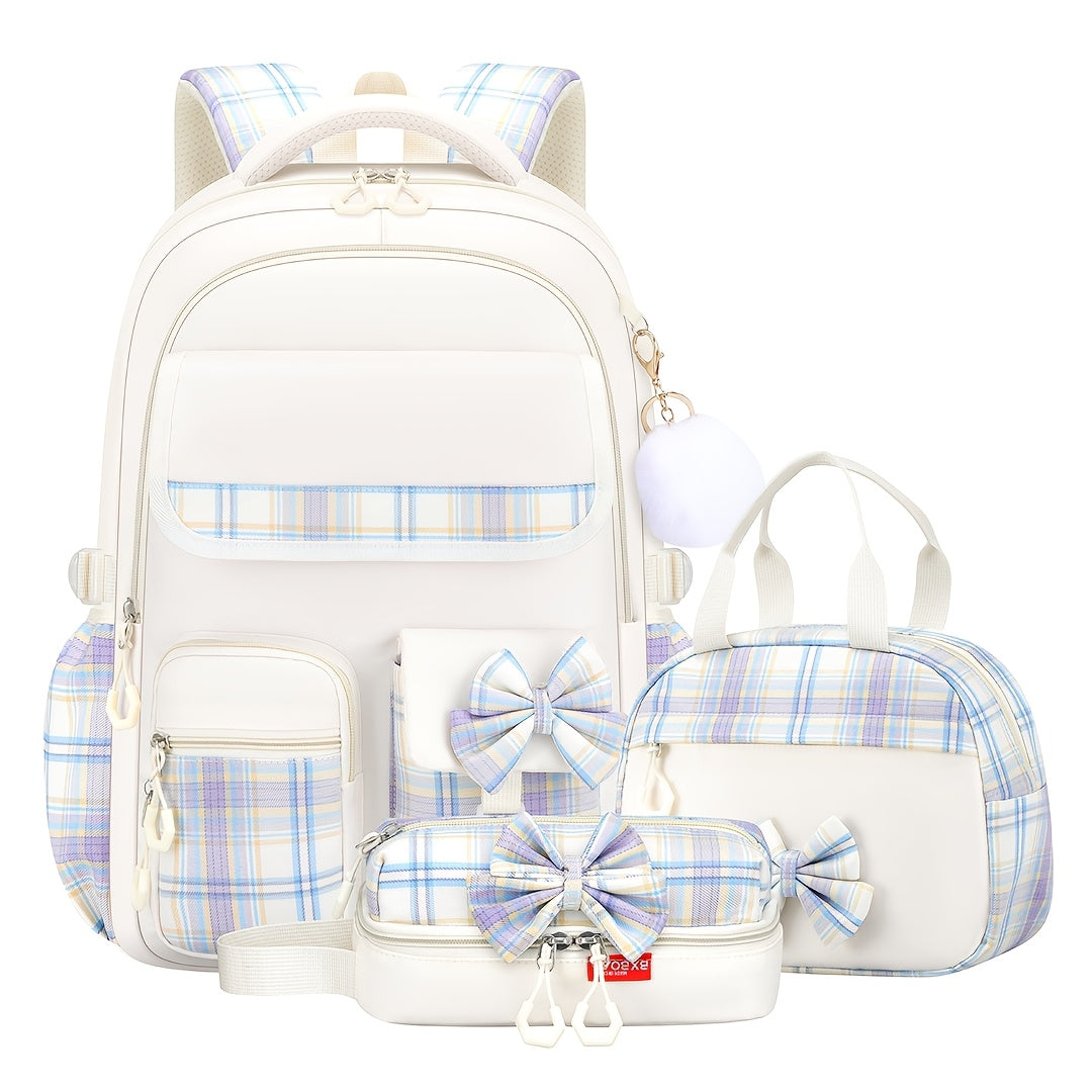 3pcs Bow-Tie School Backpack Tote Storage Bag Set | Large-Capacity Multi-Functional Storage Backpack with 15. 6-inch Laptop and Tablet Compartments, Smooth Zippers, Lightweight, Ideal for Teens' Daily Commute and Back-to-School, for Teenager