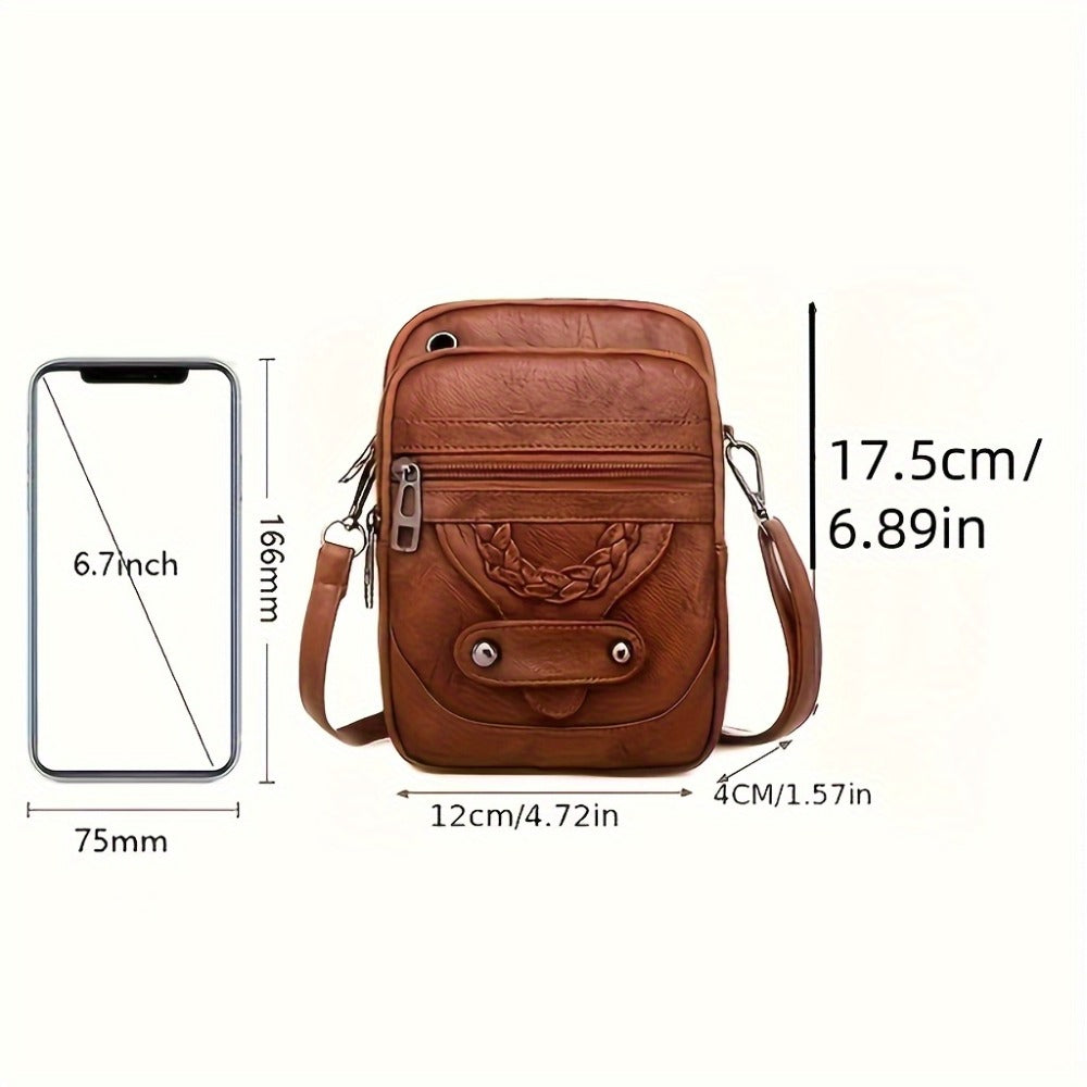 Vintage Multi-Pocket Zippered Crossbody Bag for Women, Upgraded Soft Fabric, Stylish Urban Women Crossbody Bag with Studded Lace Detail, Multi-Compartment Phone Wallet for Daily Use, with Adjustable Strap, Black/Brown 1pc