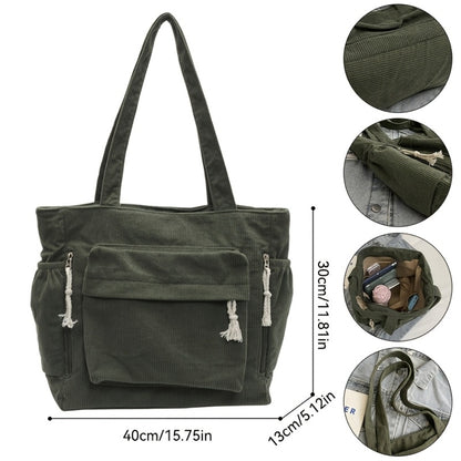 Spacious And Trendy Shoulder Bag for Women, Crafted from Corduroy Fabric. an Essential Addition to Your Wardrobe, It Includes Small Inner Pockets, a Zipper Closure, a Chic Minimalist Design for Underarm Wear, And Elastic Side Pockets