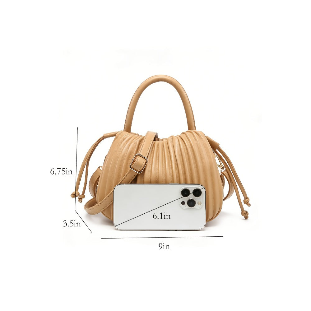 Tepilte Women'S Mini Drawstring Bucket Bag, Faux Leather Crossbody Bucket Wallet, Pleated Shoulder Tote Bag, Adjustable Shoulder Strap, Multi-Colour Options, Suitable for Vacations, Shopping And Dates