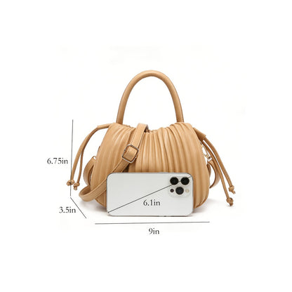 Tepilte Women'S Mini Drawstring Bucket Bag, Faux Leather Crossbody Bucket Wallet, Pleated Shoulder Tote Bag, Adjustable Shoulder Strap, Multi-Colour Options, Suitable for Vacations, Shopping And Dates