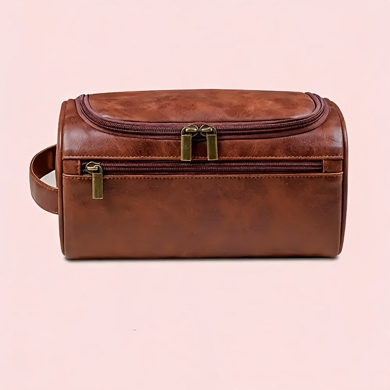 Large Capacity Men's Toiletry Bag, Portable High Quality PU Makeup Bag, Simple Travel Handbag for Business Trips
