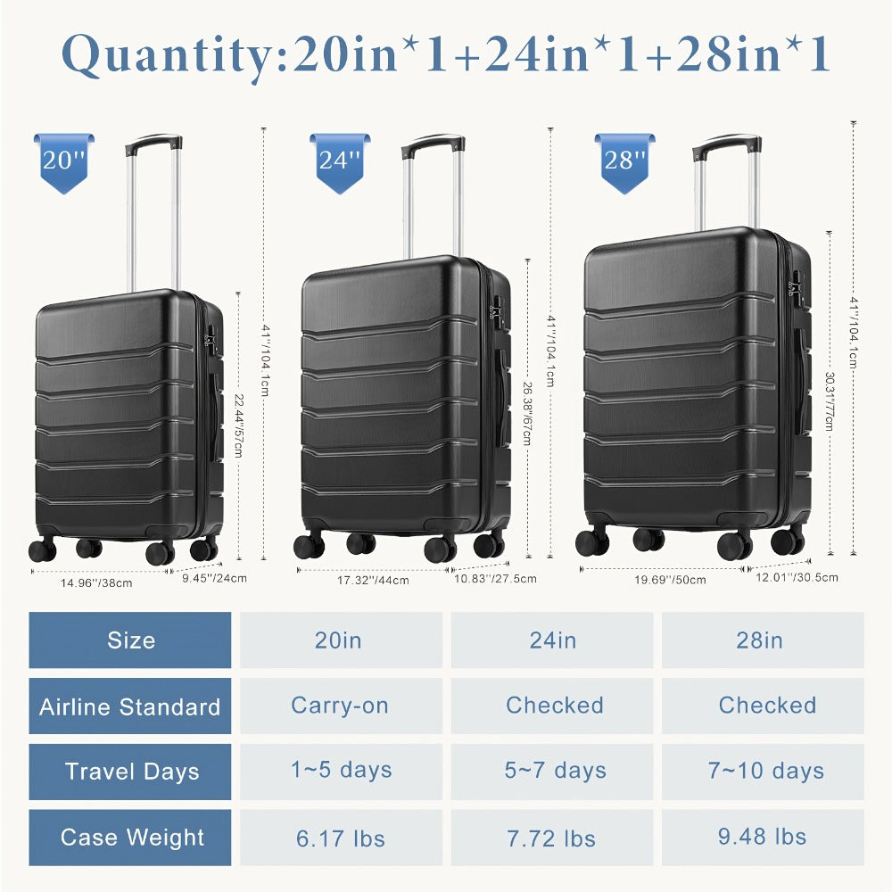 20/24/28 Inch Carry On Luggage - Hard Shell ABS Suitcase With Double Spinner Wheels, Lightweight Expandable Rolling Luggage With TSA Lock - For Travel - Suitable for Business & Leisure - Ideal Gift for Frequent Travelers