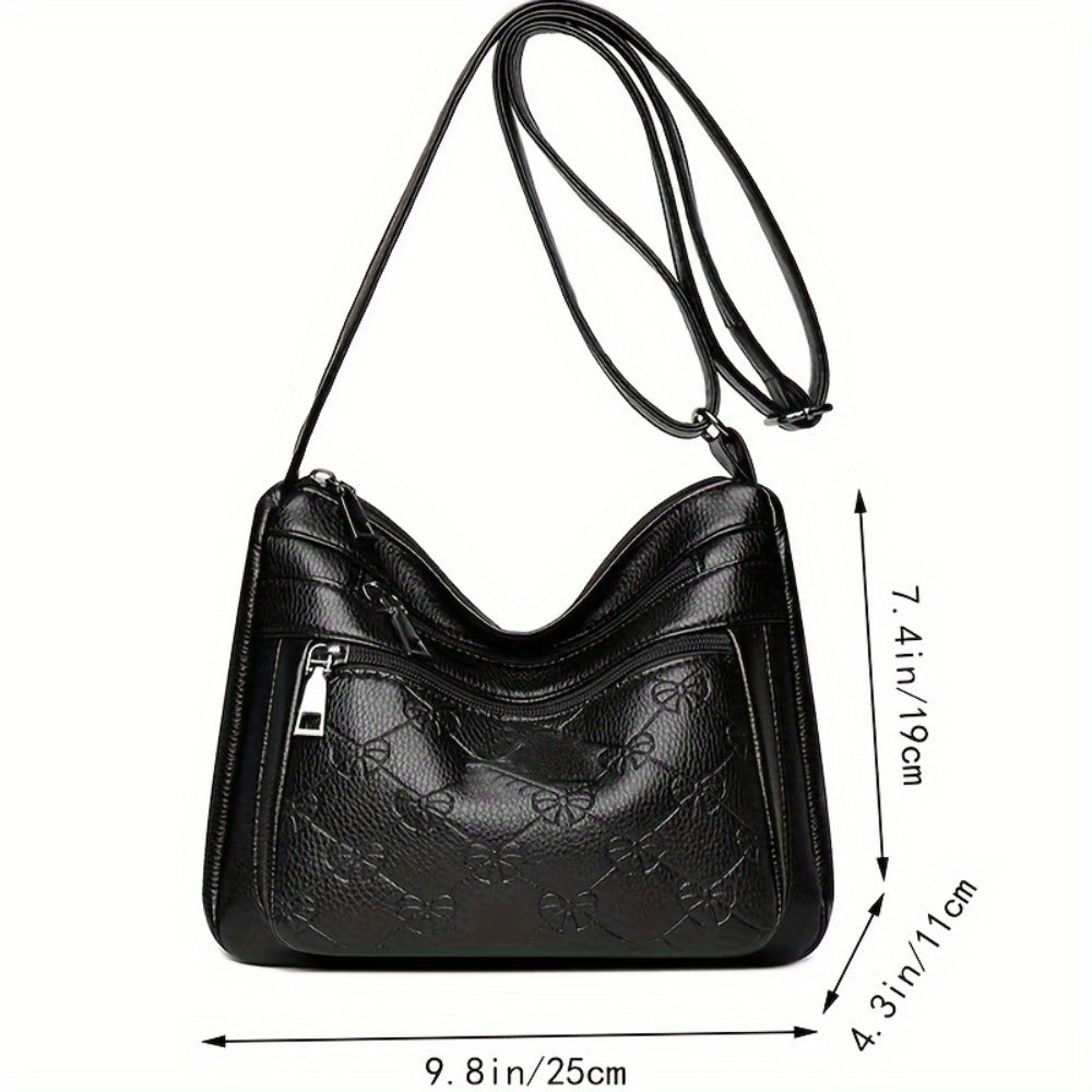 Stylish Black Shoulder Bag with Quilted Design, Adjustable Crossbody Strap And Zipper Closure - Elegant Ladies Daily Purse, Crossbody Backpack