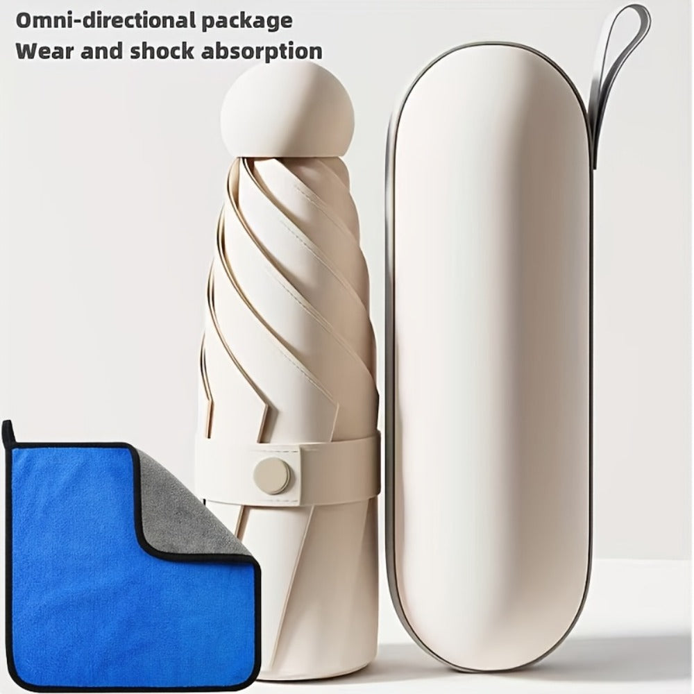 Compact Multi-color Mini Capsule Umbrella - Portable, Foldable, Manually Opened, With Sun Protection Coating, 6 Sturdy Frame Design, Suitable For Both Sunny And Rainy Days
