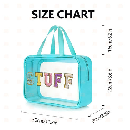 Essential for Viewers, This PVC And Portable Makeup Bag Features The Word 'STUFF' in Eye-Catching Embroidered Letters. It'S a Fantastic Storage Solution for Sports Events And Concerts