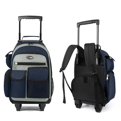 20 Inch Travel Rolling Backpack with Retractable Handle,Large Capacity Backpack with Wheels for Women & Men,Printing Travel Trolley Suitcase Bag for Weekend, School, Overnight, Work