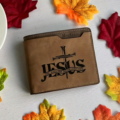 Kasutoo Men's Sleek Faux Leather Wallet with Religious figure Design - Simple, Fashion-Forward