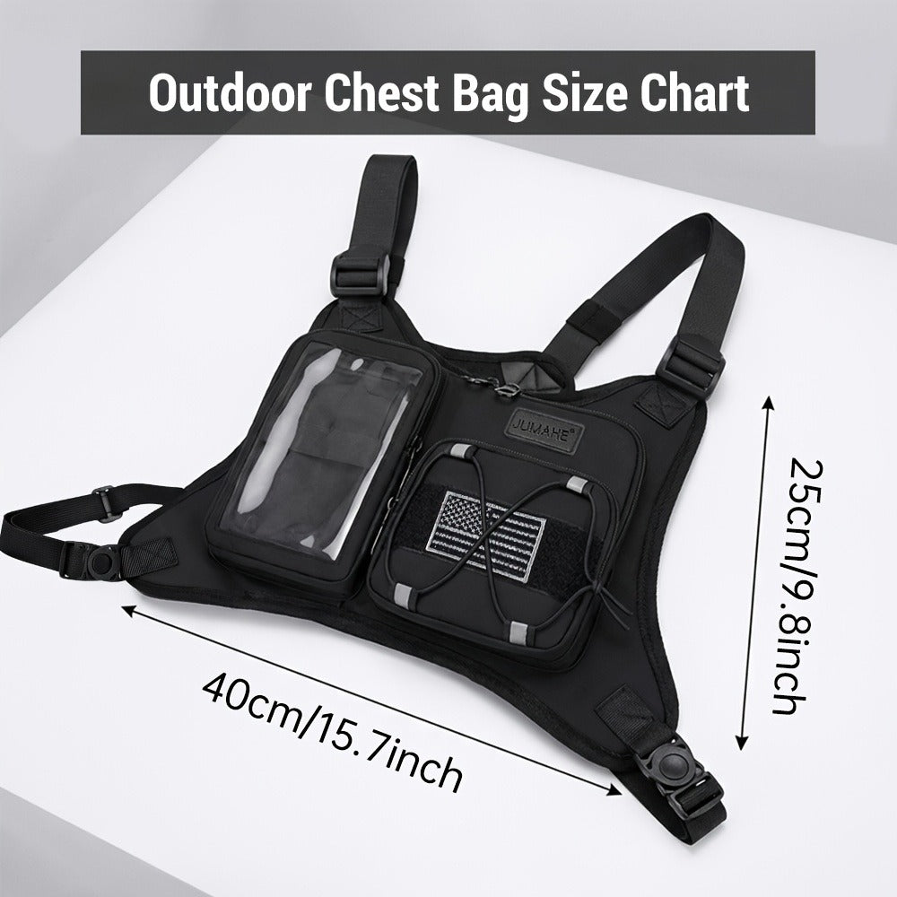 Men' & Women' Running Vest Bag with Built-in Phone Holder & Chest Pack - Hands-Free Workout Carrier Suitable for Cycling, Hiking, Travel, Motorcycle Accessories, Zipper Closure, Phone Mount for Smartphones, Outdoor Sports Gear