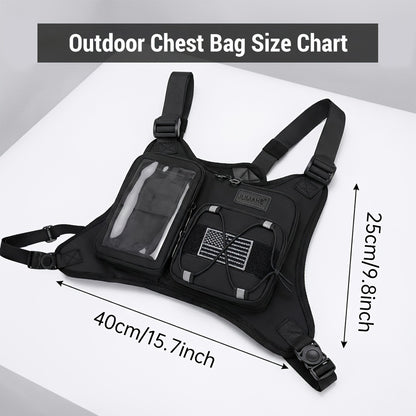 Men' & Women' Running Vest Bag with Built-in Phone Holder & Chest Pack - Hands-Free Workout Carrier Suitable for Cycling, Hiking, Travel, Motorcycle Accessories, Zipper Closure, Phone Mount for Smartphones, Outdoor Sports Gear