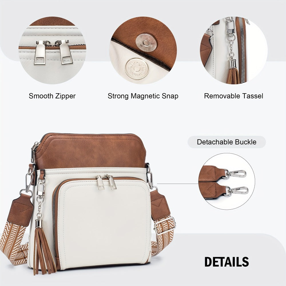 Soft Faux Leather Crossbody Bag for Women, Boho Chic Messenger Purse with Decorative Tassel, Shoulder Bag for Travel, Shopping And Weekend Adventures
