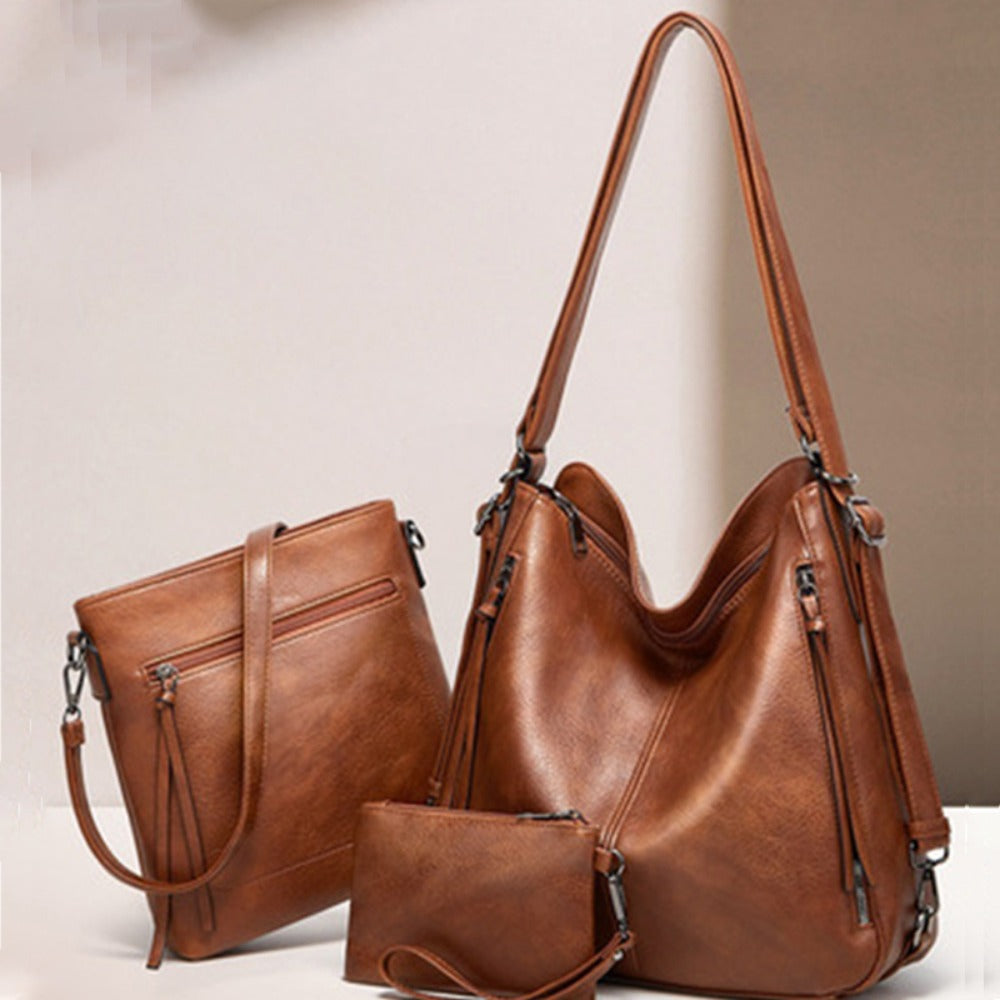 3pcs Women's Set Bag - Large Capacity Solid Color Shoulder Bag Set Backpack Multiple Ways to Carry Daily Commute