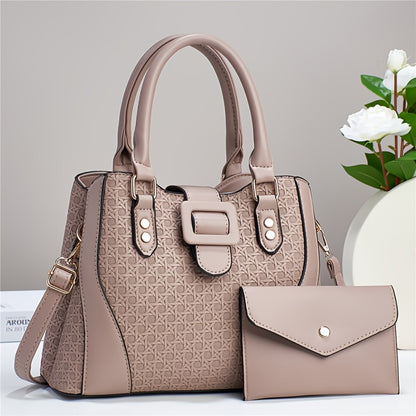 Fashion Women'S Bag, Two-Piece Set Mother And Son Bag, Simple And Versatile Large-Capacity Handbag, Shoulder Bag, Messenger Bag, Woven Pattern Large Bag