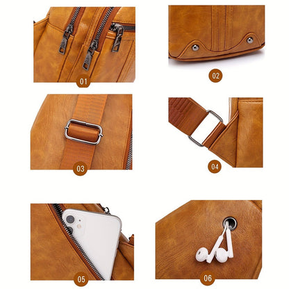 Men'S Chest Bag Sling Backpack Faux Leather Retro Crossbody Bag Shoulder Bag Unisex Soft Faux Leather