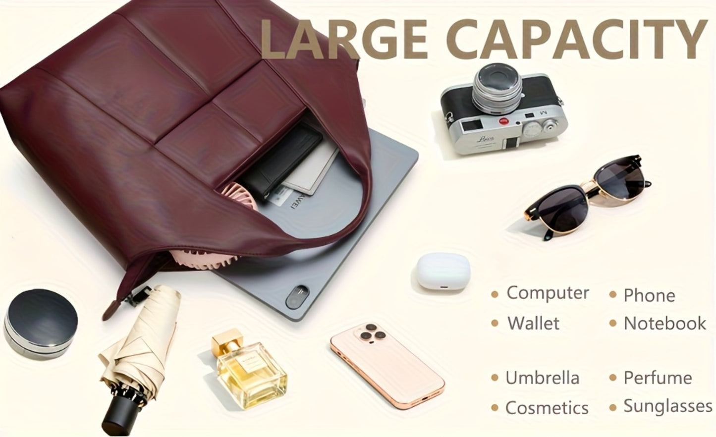 Women'S Genuine Leather Handbag - Elegant Burgundy (Deep Red) Designer Purse with 2 Internal Zippered Compartments & External Pockets, Adjustable Strap, Golden-Tone Hardware, Durable Oil-Tanned Edges - Versatile Everyday, Travel, Work