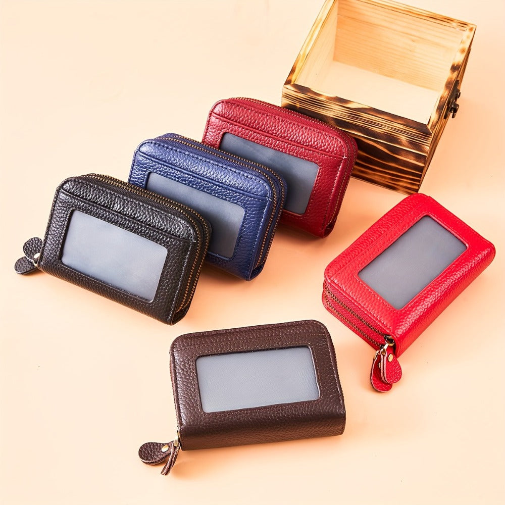 1pc Small Genuine Leather Wallet, Anti Theft Brush Protection Top Layer Cowhide Credit Card Holder, Coin Pouch Bags Gift