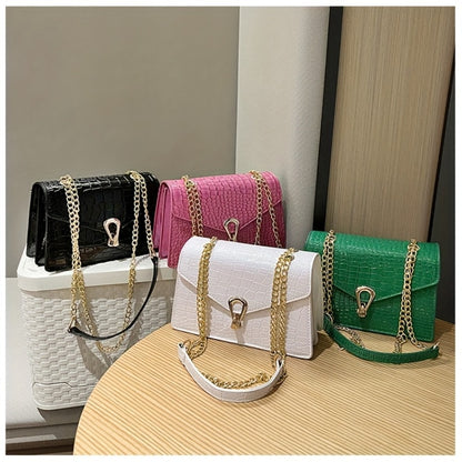 Pink Snake Print Crossbody BagFor Women, Stylish Women's Crocodile Pattern Handbag - Black Shoulder Bag With Detachable Strap Golden-Tone Hardware & Chain Strap, Crossbody Bag Purse Christmas Bags For Gifts Christmas Gift Bags