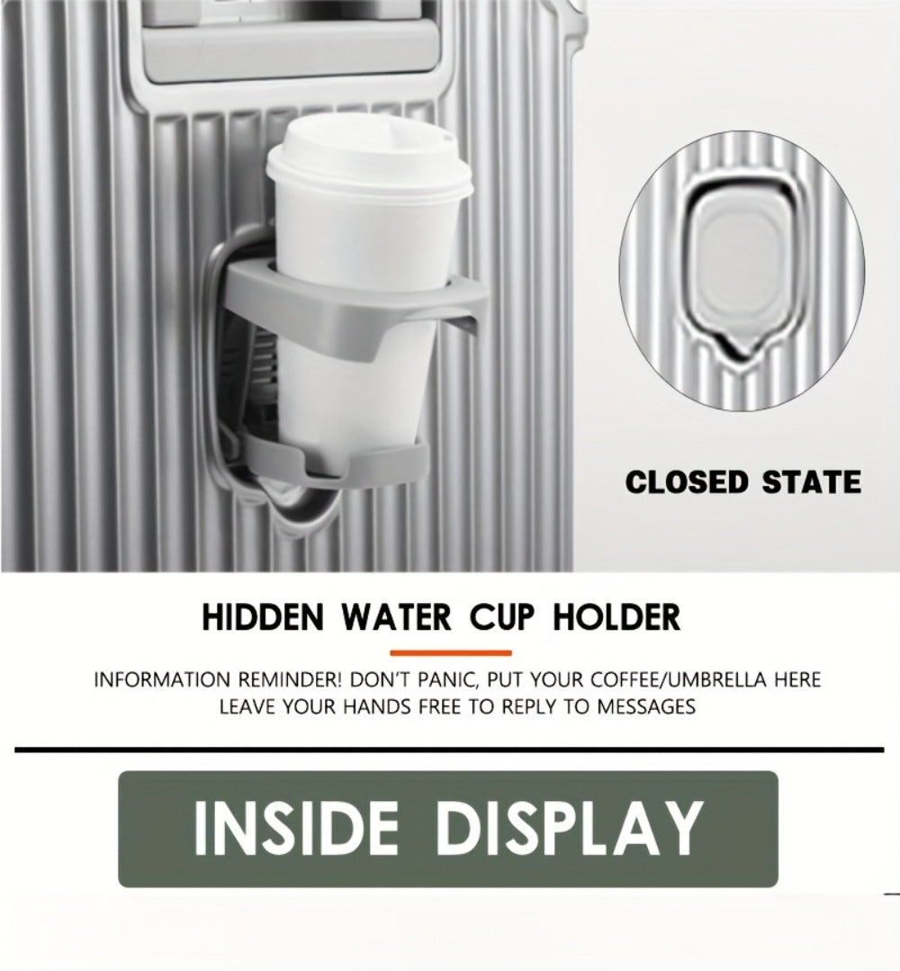 Spacious Premium Aluminum Frame Luggage: Large Capacity And External Cup Holder (Ideal for Travel And Business)