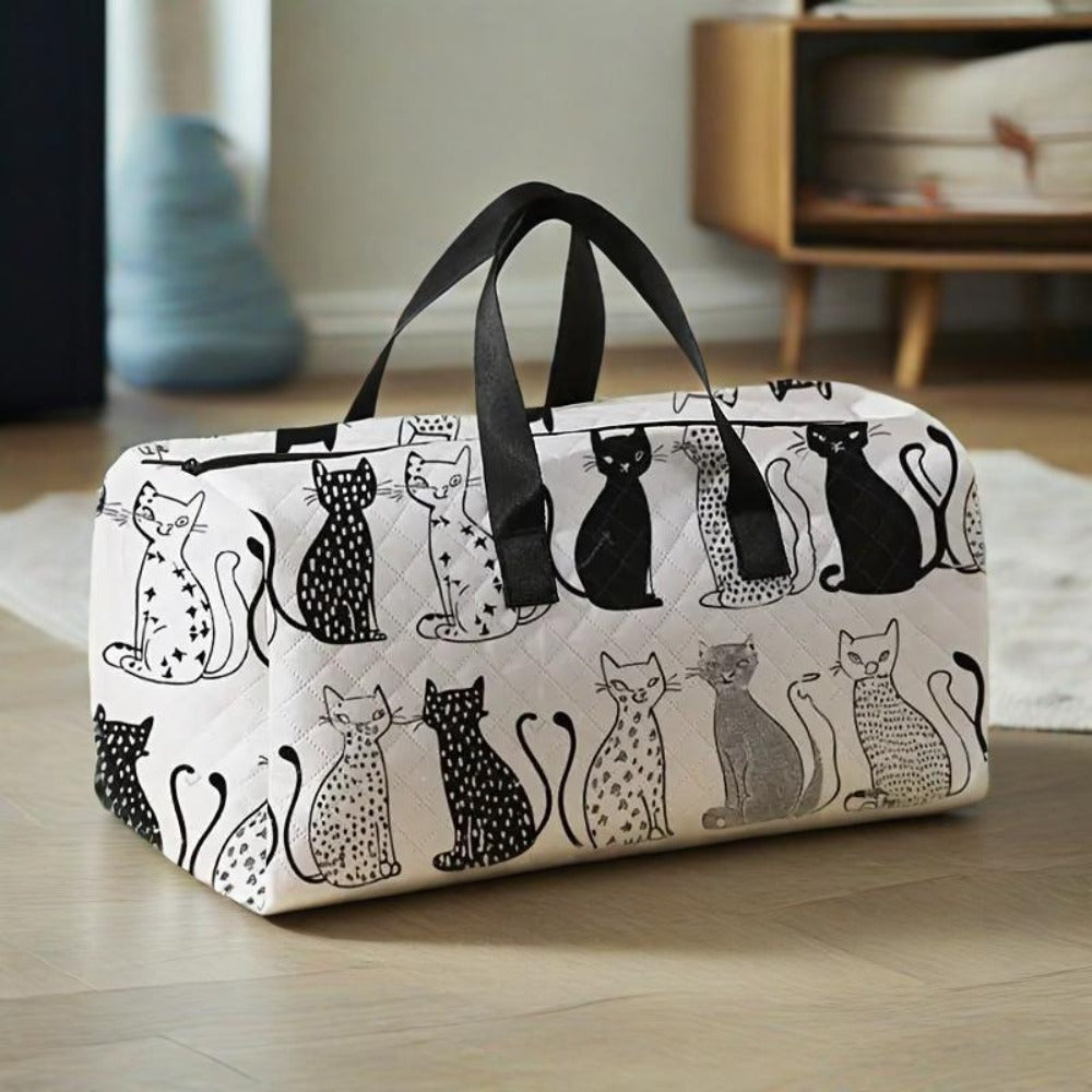 Chic Cat Print Large Capacity Travel Bag with Diamond Grid Design - Versatile Overnight & Yoga Tote, Portable Crossbody with Shoe Compartment - Perfect for Daily Use, Work, Or Travel, Gift for Your Friends