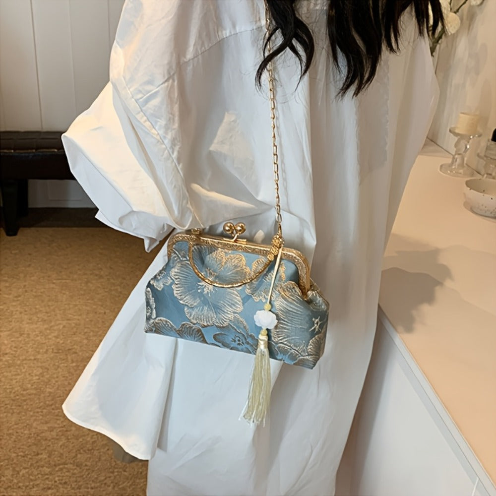 [Christmas Gift Bags] Evening Bags for Women Elegant And Classy, Retro Crossbody Bags, Ethnic Style Evening Bags, Fashion Shoulder Bag with Metal Chain, Handbags for Women Designer, Crossbody Bag Purse Christmas Bags for Gifts Christmas Gift Bags