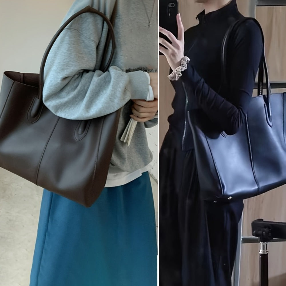 Women's Large Capacity Tote Bag - Work Bag with Kiss Lock Closure, Spacious Designer Handbag for Women, Office, Travel, Everyday Use - Coffee Brown, Elegant Minimalist Shoulder Purse, Ladies Handbags, Sturdy Handles